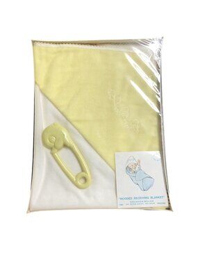 Kiddie Kover Yellow White Baby hooded Recieving Blanket Vintage? Brand New